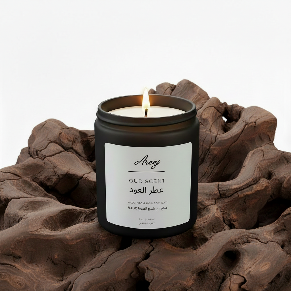 Areej Candle with Driftwood bilingual